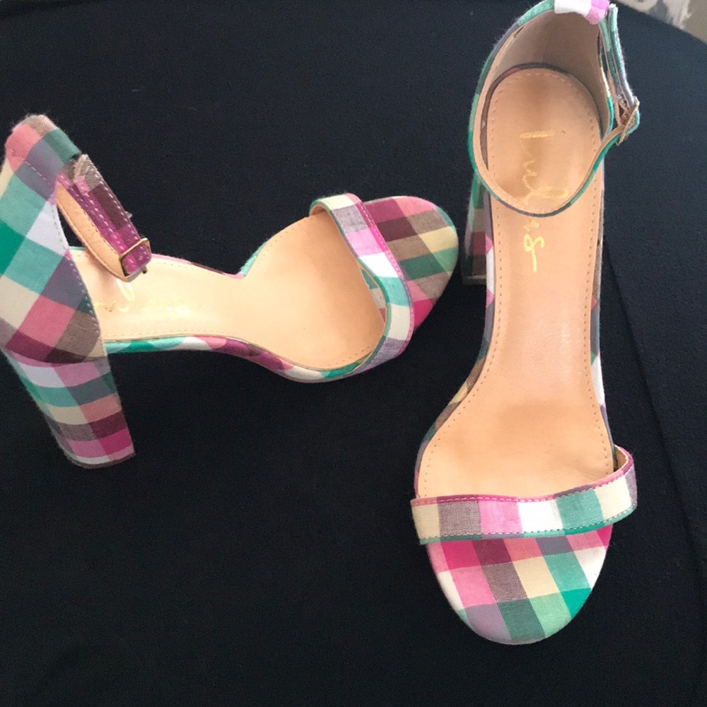 Lulu’s gingham strappy plaid heels 7.5